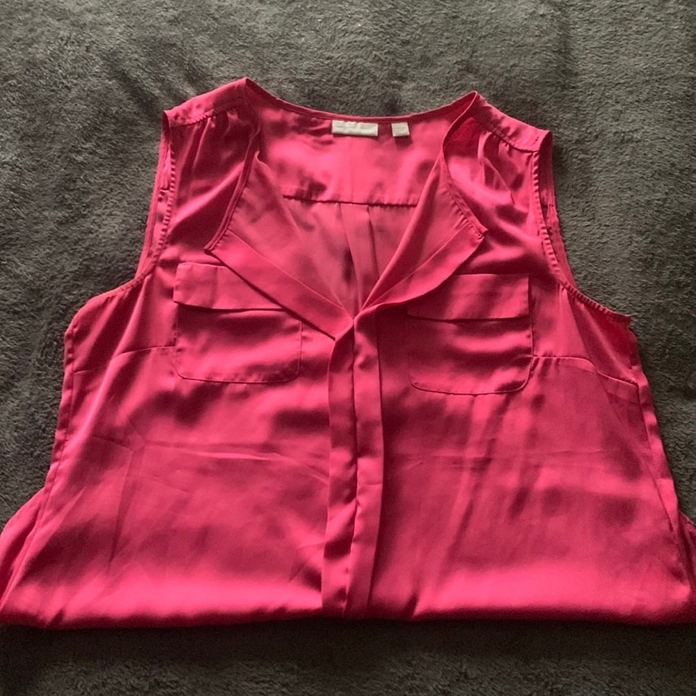 Pink satin sleeveless blouse. Size large